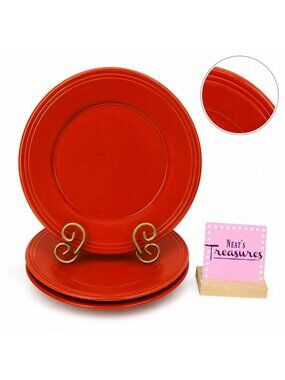 Rachael Ray CUCINA H016Y Cranberry Red HandPainted Stoneware Dinner Plates Set 3